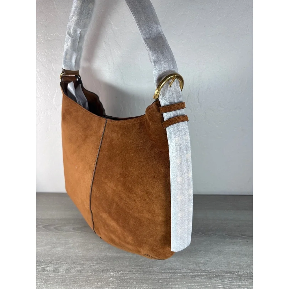 Rebecca Minkoff Suede Leather Hobo Bag in Cinnamon Studded Shoulder Strap